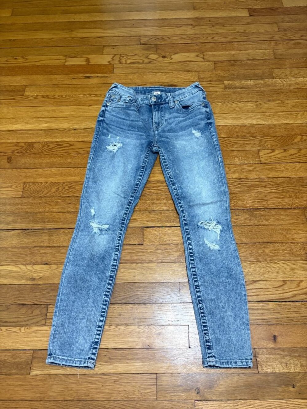 True Religion Womens Skinny Jeans Size 28 Blue Stonewashed Distressed Denim
